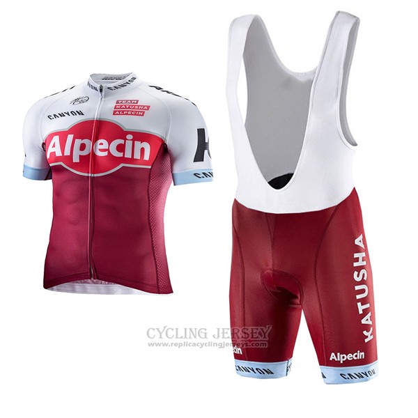 2017 Cycling Jersey Katusha Alpecin Red and White Short Sleeve and Bib Short